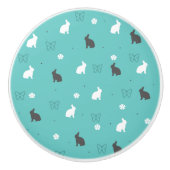 Leuke konijnenbloem en vlinderpatroon keramische knop (Voorkant)