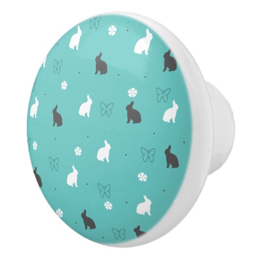 Leuke konijnenbloem en vlinderpatroon keramische knop (Rechts)