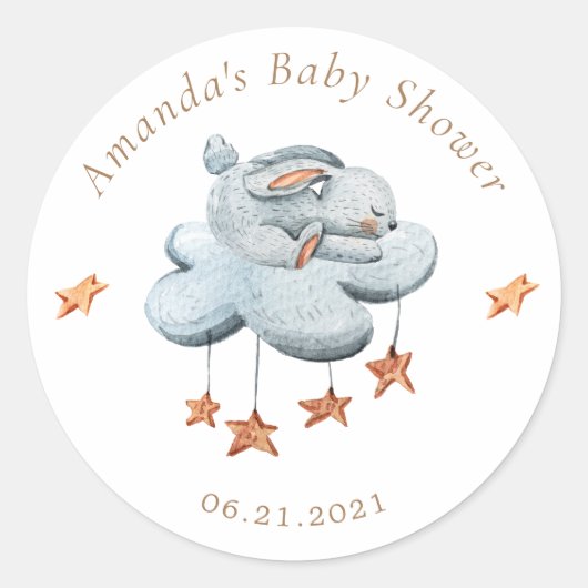 Leuke konijnenwolken sterren Baby shower Ronde Sticker (Voorkant)