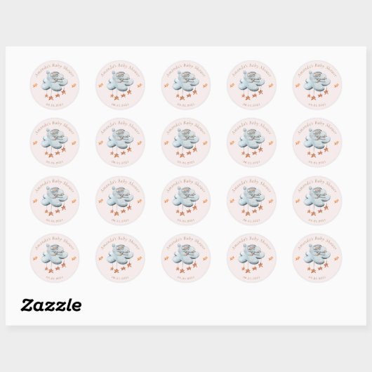 Leuke konijnenwolken sterren Baby shower Ronde Sticker (Vel)