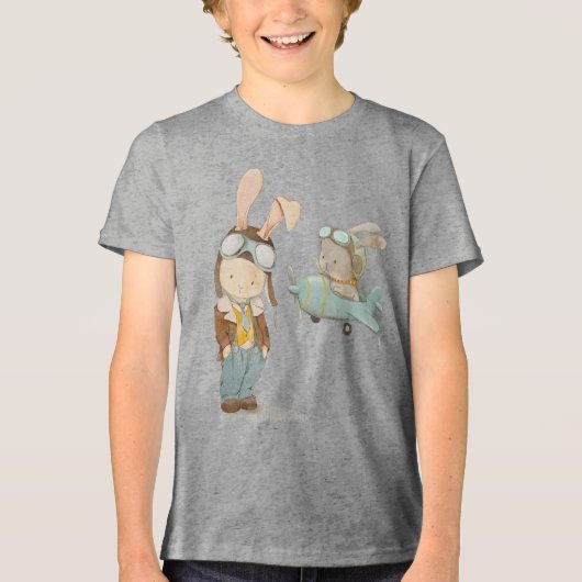 Leuke konijntjes in een pilotenhelm Tri-Blend shirt (Voorkant)