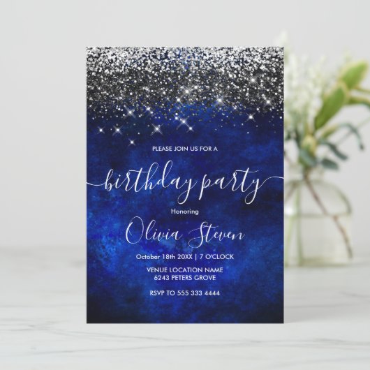 Leuke koningsblauw goud faux glitter kaart (Staand voorkant)