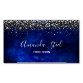 Leuke koningsblauw goud faux glitter magnetisch visitekaartje (Voorkant)