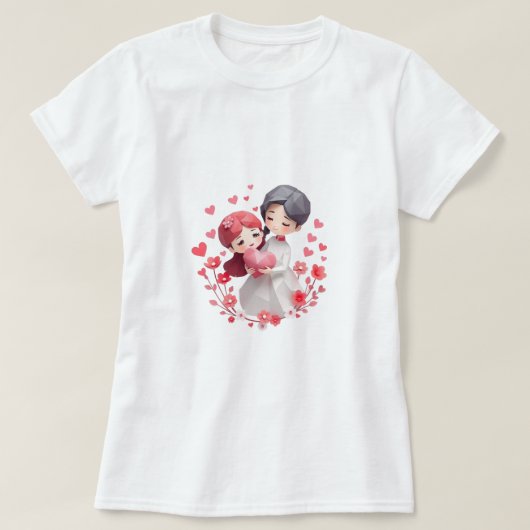 Leuke koppels Gelukkig Valentijnsdag cadeau T-shirt (Design voorkant)