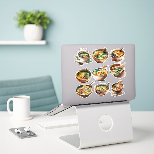 Leuke Koreaanse Ramen & Soep Sticker Sheet30006 (Laptop op bureau)