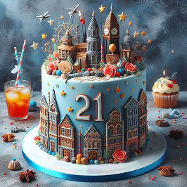 LEUKE KOSMOPOLITISCHE 21E VERJAARDAGSTAART KAART