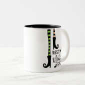 Leuke kousen laarzen rustende heks gezicht Hallowe Tweekleurige Koffiemok (Voorkant rechts)