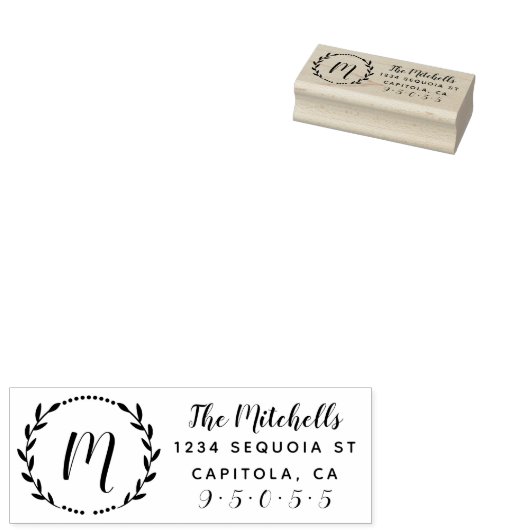 Leuke krans monogram familienaam retour adres rubberstempel (Gestempeld)