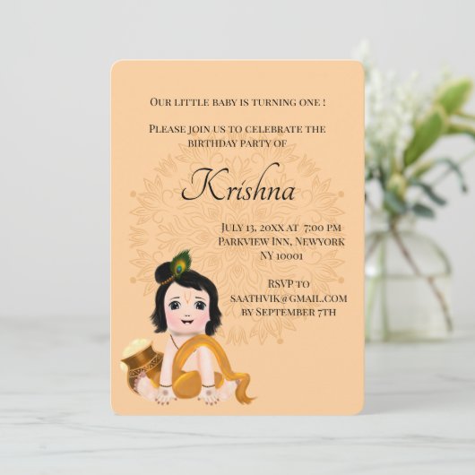 Leuke Krishna kaart voor verjaardag - Krishna kuns (Staand voorkant)