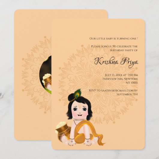 Leuke Krishna kaart voor verjaardag - Krishna kuns (Voorkant / Achterkant)