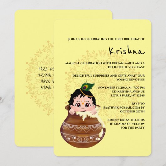 Leuke Krishna kaart voor verjaardag - Krishna kuns (Voorkant / Achterkant)