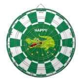 Leuke Krokodil en Gouden Confetti op Groen & Wit Dartbord (Voorkant)
