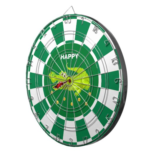 Leuke Krokodil en Gouden Confetti op Groen & Wit Dartbord (Voorkant Rechts)