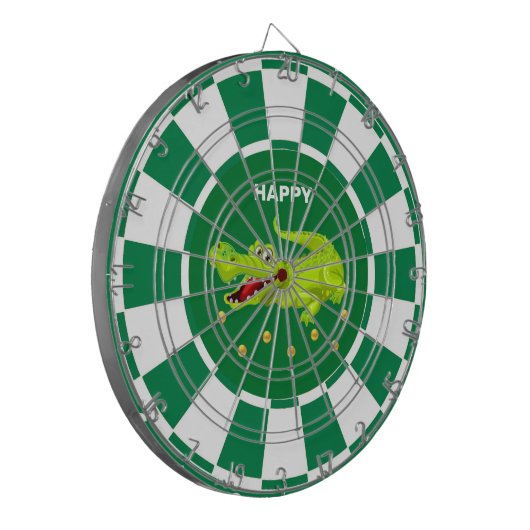 Leuke Krokodil en Gouden Confetti op Groen & Wit Dartbord (Voorkant Links)