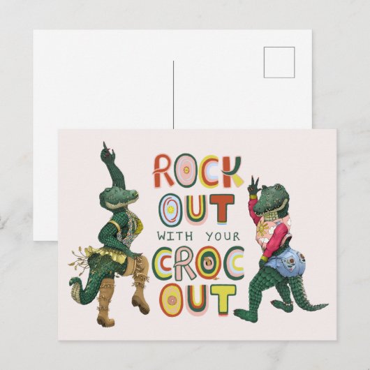Leuke Krokodil Woord Grappig Rotsklanken Maken Met Briefkaart (Voorkant / Achterkant)