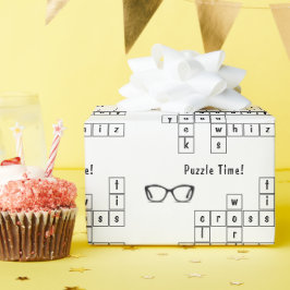 Leuke kruiswoordpuzzel, brillen zwart en wit cadeaupapier