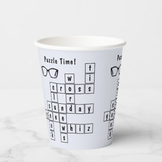 Leuke kruiswoordpuzzel, zwarte brillenglas Lijsten Papieren Bekers (Voorkant)