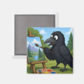 Leuke Kunstenaar Kraai Schildert Landschapskunst Magneet (Voorkant / Achterkant)