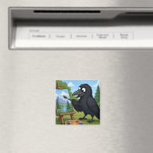 Leuke Kunstenaar Kraai Schildert Landschapskunst Magneet (Insitu (Vaatwasser))