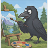 Leuke Kunstenaar Kraai Schildert Landschapskunst Sticker (Voorkant)