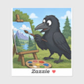 Leuke Kunstenaar Kraai Schildert Landschapskunst Sticker (Vel)