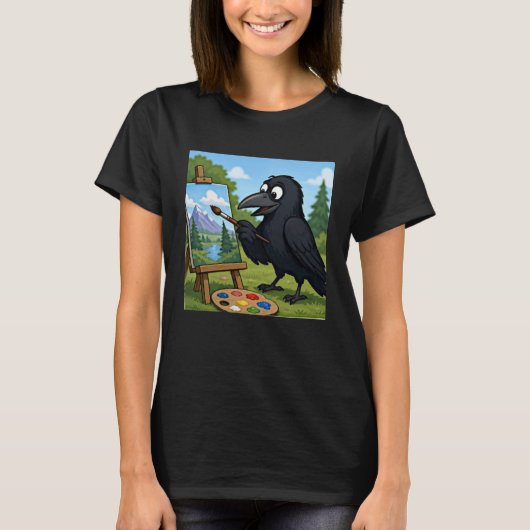 Leuke Kunstenaar Kraai Schildert Landschapskunst T-shirt (Voorkant)