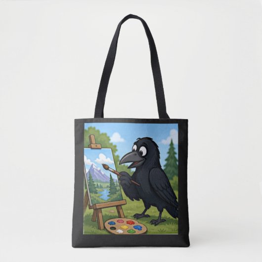 Leuke Kunstenaar Kraai Schildert Landschapskunst Tote Bag (Voorkant)