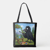 Leuke Kunstenaar Kraai Schildert Landschapskunst Tote Bag (Achterkant)