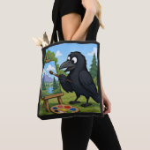 Leuke Kunstenaar Kraai Schildert Landschapskunst Tote Bag (Dichtbij)