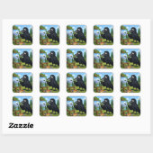Leuke Kunstenaar Kraai Schildert Landschapskunst Vierkante Sticker (Vel)