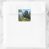 Leuke Kunstenaar Kraai Schildert Landschapskunst Vierkante Sticker (Tas)