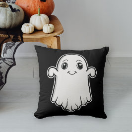 Leuke lachende Cartoon Ghost Halloween Zwart Wit Kussen