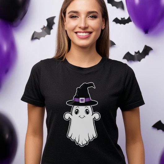 Leuke lachende geest die een heks Pet draagt Hallo T-shirt