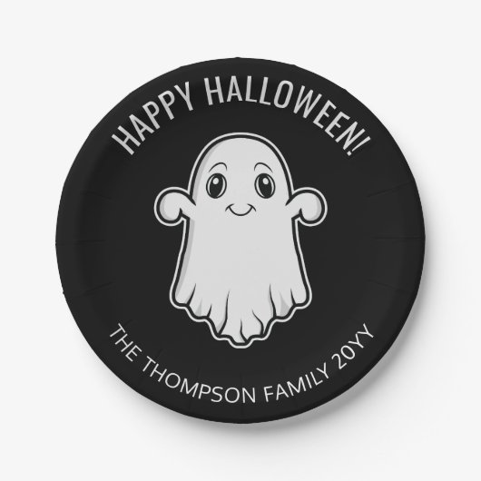 Leuke lachende geest gelukkig Halloween zwart en w Papieren Bordje (Voorkant)