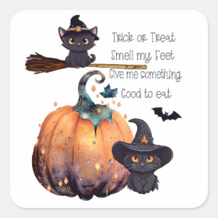Leuke lachende katten met Halloween pompoenen. Key Vierkante Sticker