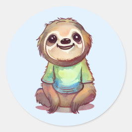 Leuke lachende luiaard die een Shirt draagt Ronde Sticker