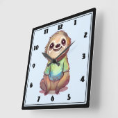 Leuke lachende luiaard die een Shirt draagt Vierkante Klok (Hoek)