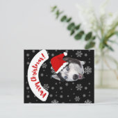 Leuke lachende Santa Husky in rood pet Briefkaart (Staand voorkant)