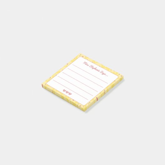 Leuke lachende zonneschijnen met harten leraar naa post-it® notes (Schuin)