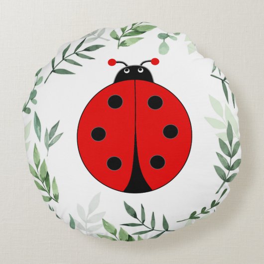 Leuke Lady Bug en Plant bladeren Rond Kussen (Achterkant)
