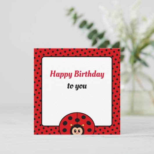 Leuke Lady Bug Verjaardag Flat Kaart (Staand voorkant)