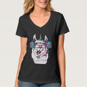 Leuke lama in roze bril met regenboog eenhoorn paa t-shirt