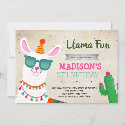 Leuke lama leuk feest uitnodiging (Voorkant)