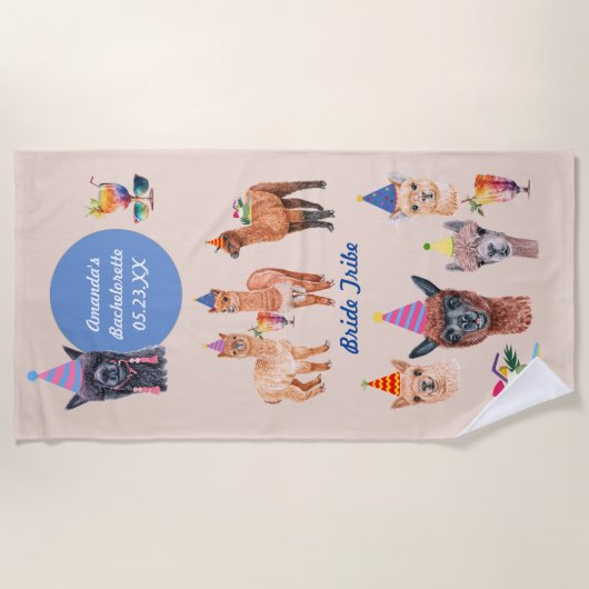 Leuke Lama's en Cocktails Bachelorette Feestje  Strandlaken (Voorkant)