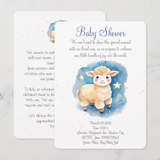 Leuke lams baby shower uitnodiging. Nieuw babyfees Save The Date (Voorkant / Achterkant)