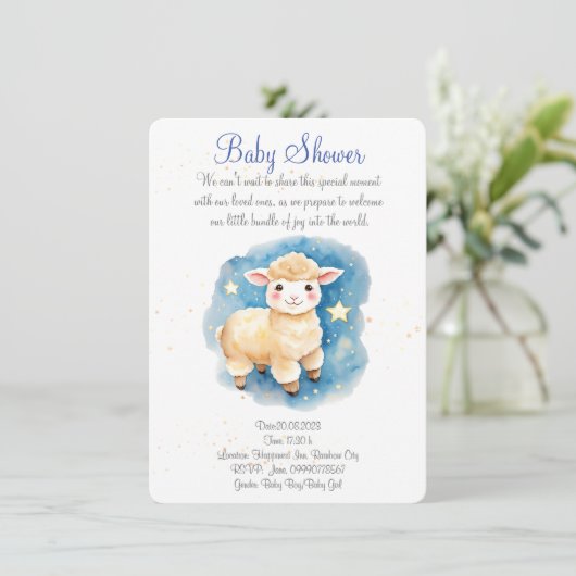 Leuke lams baby shower uitnodiging. Nieuw babyfees Save The Date (Staand voorkant)