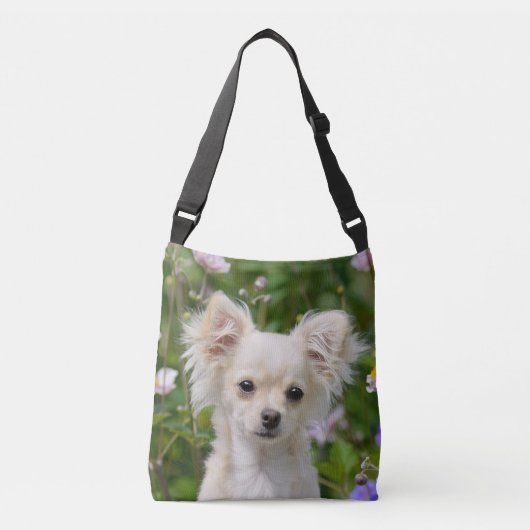 Leuke langharige crème Chihuahua Hondenpuppy - Crossbody Tas (Voorkant)