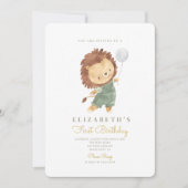 Leuke Leeuw & Ballon Eerste Verjaardag 1e Verjaard Kaart (Voorkant)