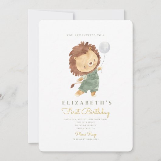 Leuke Leeuw & Ballon Eerste Verjaardag 1e Verjaard Kaart (Voorkant)