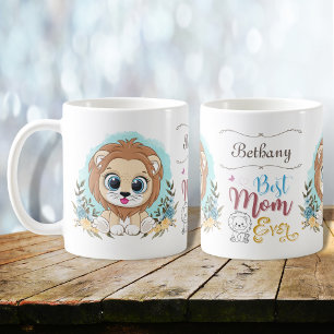 Leuke Leeuw Bloemen Thema Beste Mam Ooit Gepersona Koffiemok